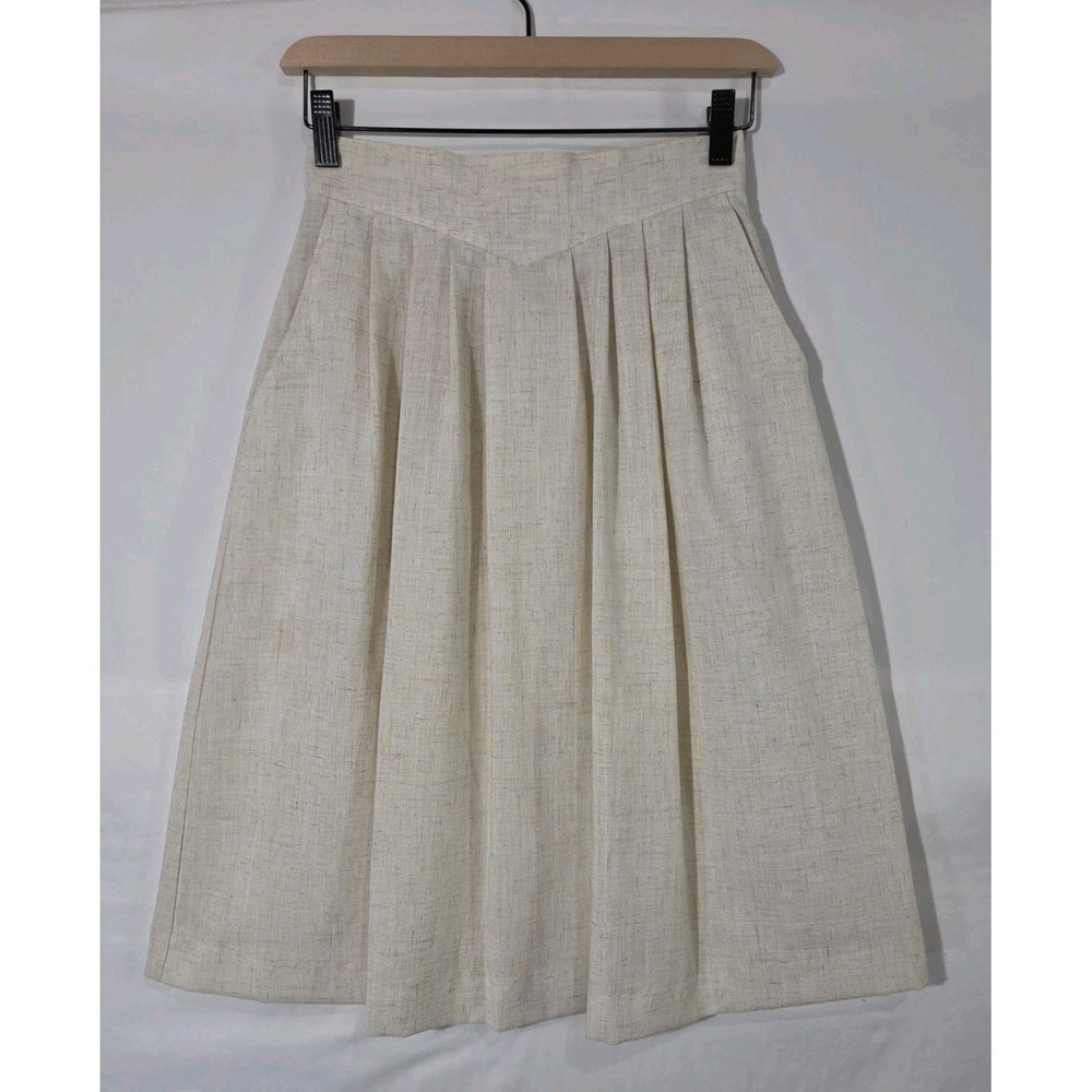 Vintage PEDDLERS Mod Midi Pleated Skirt Sz 6 "Linen" Look Yoked Waist  Pockets
